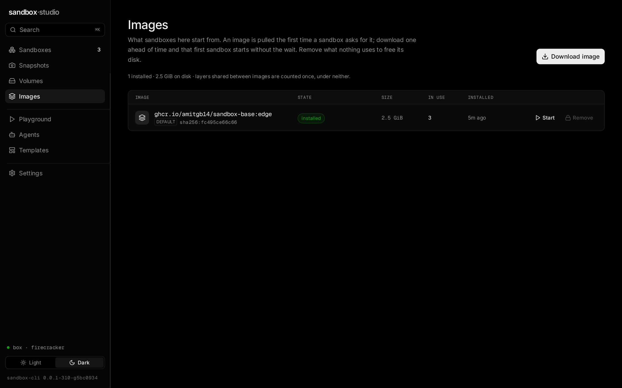 Sandbox Studio, the Images screen